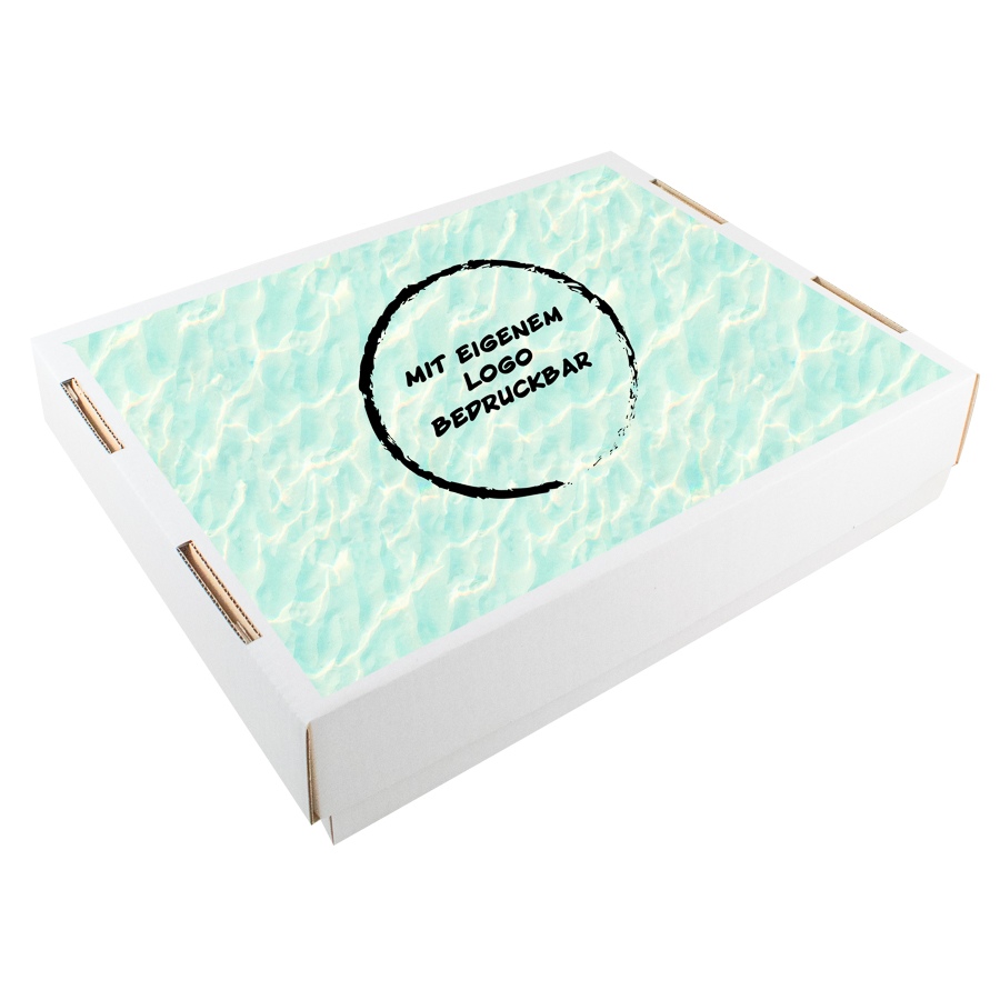 Brötchen- und Gebäckkarton mit Deckel, weiß, 44,5 x 35,5 x 10 cm, 25 Stk/Ktn, individuelle Gestaltung