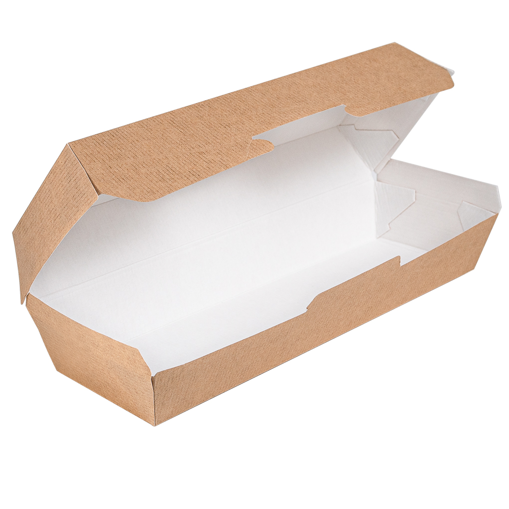 Hot Dog Box, braun/weiß, versch. Größen, 50 Stk/Pkg